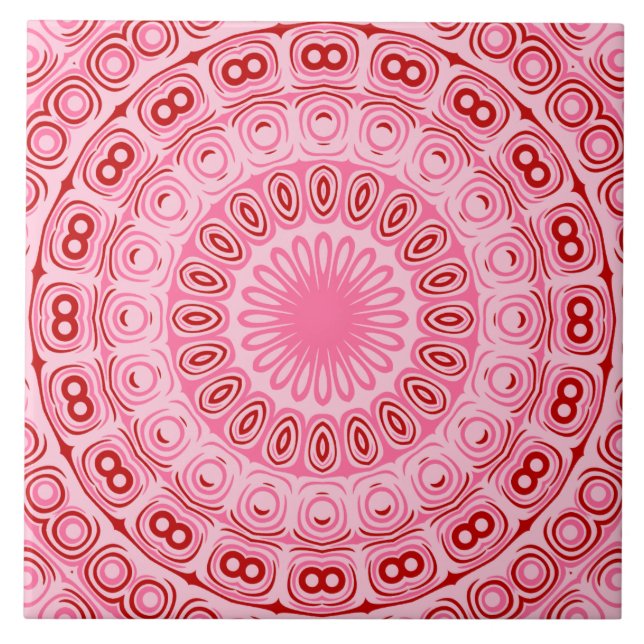 Crimson and Pink Mandala Pattern Ceramic Tile (Front)