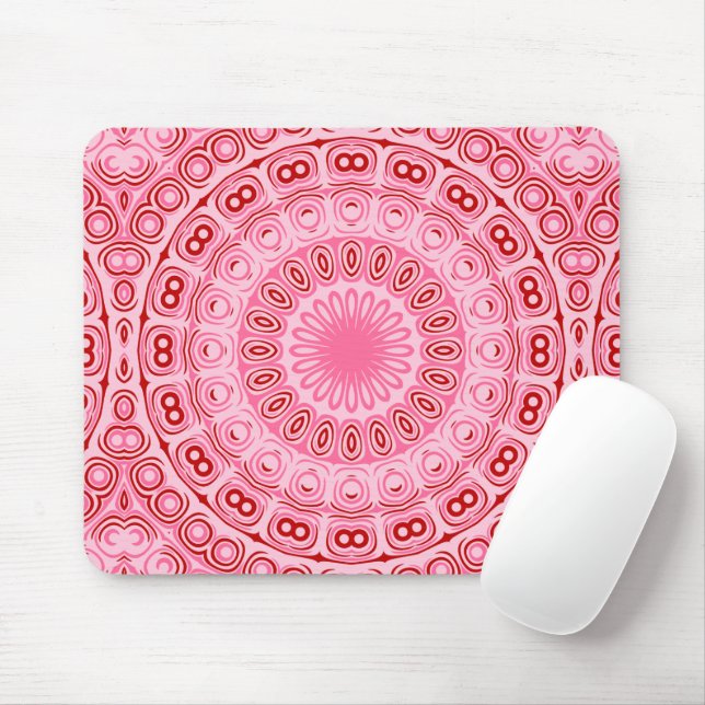 Crimson and Pink Mandala Pattern Mouse Pad (With Mouse)