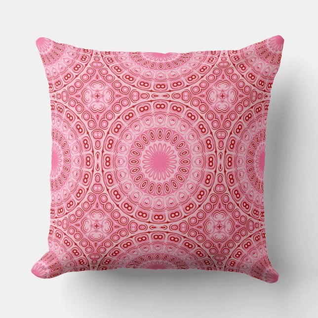 Crimson and Pink Mandala Pattern Throw Pillow (Front)