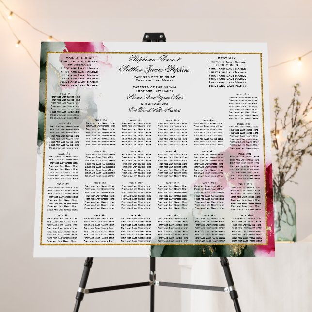 Crimson and Sage Abstract  26 Table Seating Chart Foam Board (In Situ (Stand))