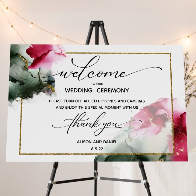 Crimson and Sage Abstract Welcome Unplugged  Foam Board (In Situ (Stand))