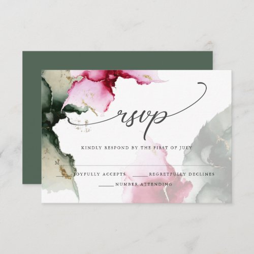 Crimson and Sage Green Watercolor RSVP Card