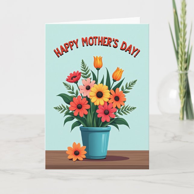 Crimson And Teal Happy Mothers Day Card (Front)