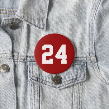 Crimson And White Athlete Jersey Number Button by jenniferstuartdesign at Zazzle