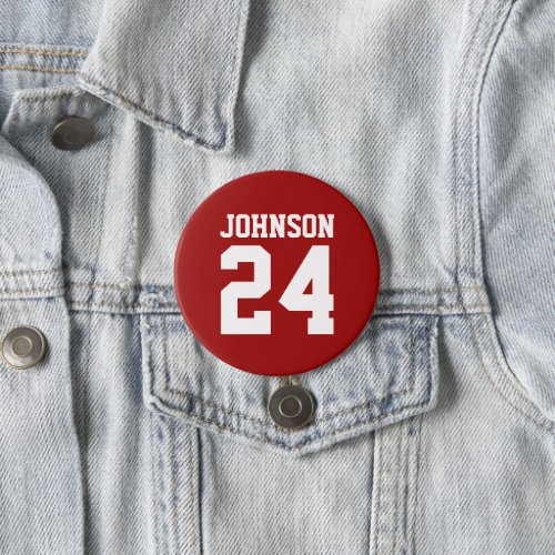 Crimson and White Athlete Name Jersey Number Button