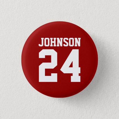 Crimson and White Athlete Name Jersey Number Button