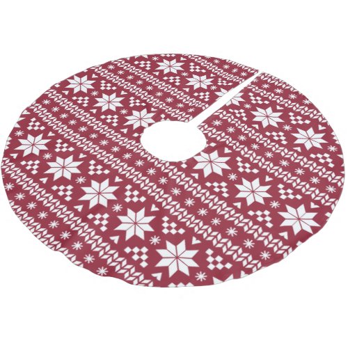 Crimson and White Fair Isle Pattern Brushed Polyester Tree Skirt