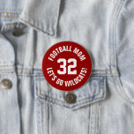 Crimson and White Football Mom Jersey Number Button<br><div class="desc">Cheer on your favorite sports team, football player or just show off your school pride with a custom personalized spirit button! Add your school name or personalize with a player's name and jersey number. Perfect for football, basketball, baseball and soccer games! Create custom pins for the whole team, cheerleaders, parents...</div>