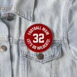 Crimson and White Football Mom Jersey Number Button<br><div class="desc">Cheer on your favorite sports team, football player or just show off your school pride with a custom personalized spirit button! Add your school name or personalize with a player's name and jersey number. Perfect for football, basketball, baseball and soccer games! Create custom pins for the whole team, cheerleaders, parents...</div>
