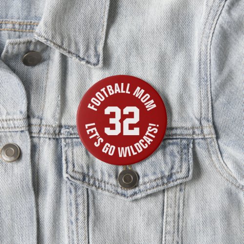 Crimson and White Football Mom Jersey Number Button