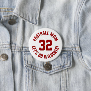 Crimson and White Football Mom Jersey Number Button