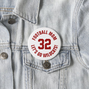 Crimson and White Football Mom Jersey Number Button
