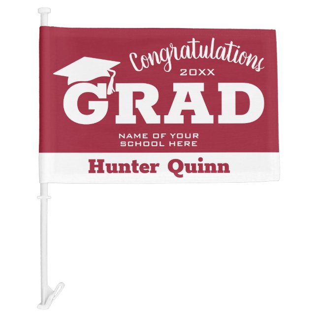 Crimson and White Graduation Car Flag (Front)