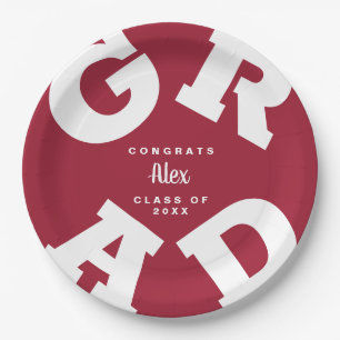 Crimson and White Personalized Graduation Paper Plates