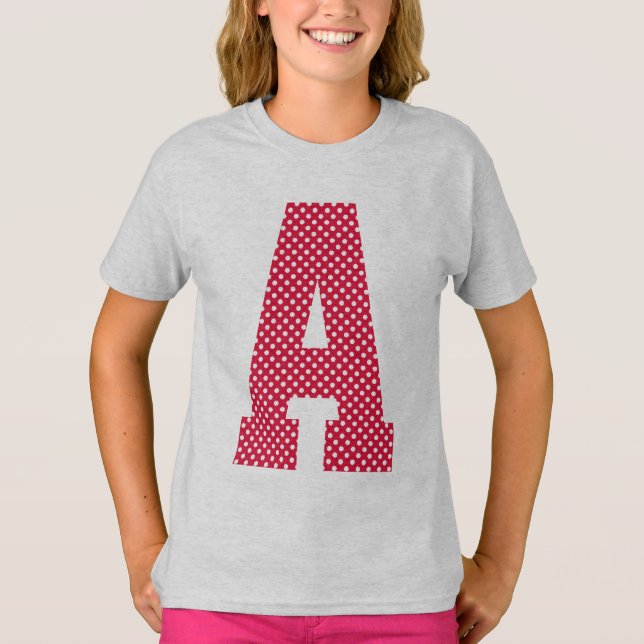 Crimson and White Polka Dot Monogram T-Shirt (Front)