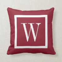 Crimson and White Preppy Square Monogram Throw Pillow
