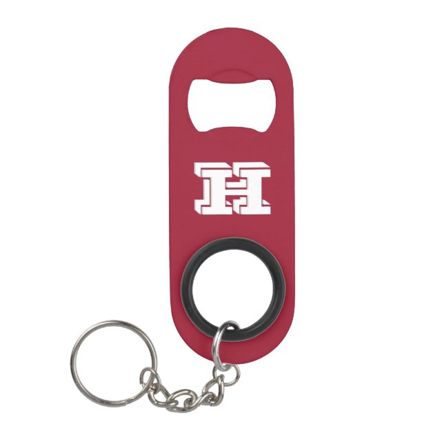 Crimson and White Stainless Keychain Bottle Opener (Front)