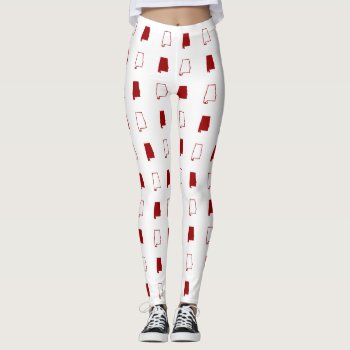 Crimson And White State Of Alabama Pattern Leggings by judgeart at Zazzle