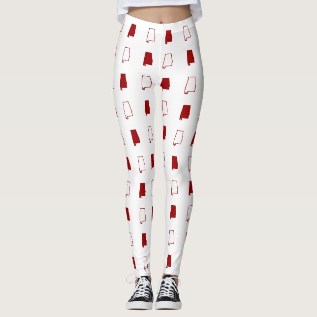 Crimson and White State of Alabama Pattern Leggings (Front)