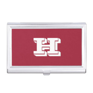 Crimson and White Varsity Letter Block Monogram Business Card Case