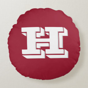 Crimson and White Varsity Letter  Monogram  Round Pillow