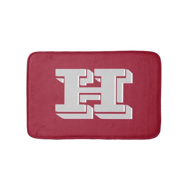 Crimson and White Varsity Letter Style Monogram Bath Mat (Front)