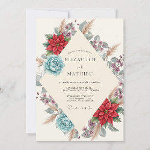 Crimson Aqua Dahlia Wedding Invitation