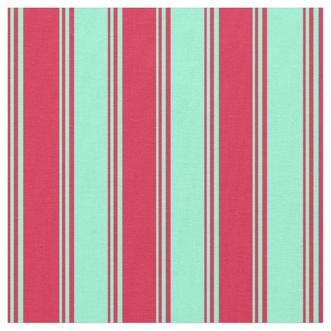 Crimson & Aquamarine Striped Pattern Fabric (Close Up)
