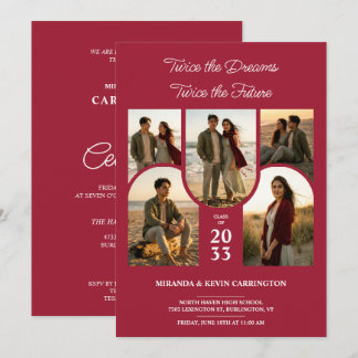 Crimson Arched Collage Double Grads Twin TMF26 Invitation