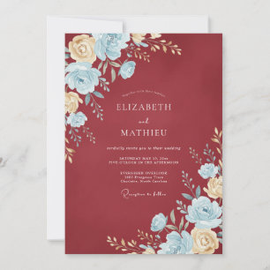 Crimson Azure Petal Wedding Invitation