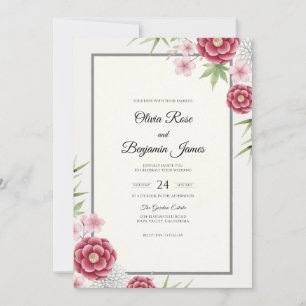 Crimson Bamboo Asian Eucalyptus Wedding Invitation