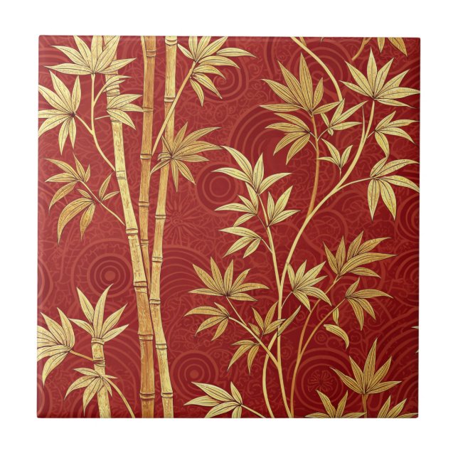 Crimson Bamboo East Asian (1) Ceramic Tile (Front)