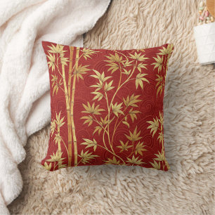 Crimson Bamboo East Asian (1) Throw Pillow