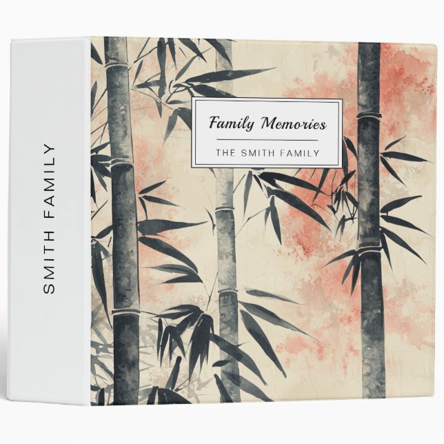 Crimson Bamboo Serenity Ink Wash 3 Ring Binder (Front/Spine)