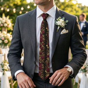 Crimson Baroque Rose Elegance Neck Tie