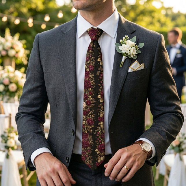 Crimson Baroque Rose Elegance Neck Tie (Creator Uploaded)