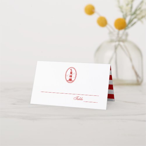 Crimson Beach Lighthouse  Nautical Wedding Place Card