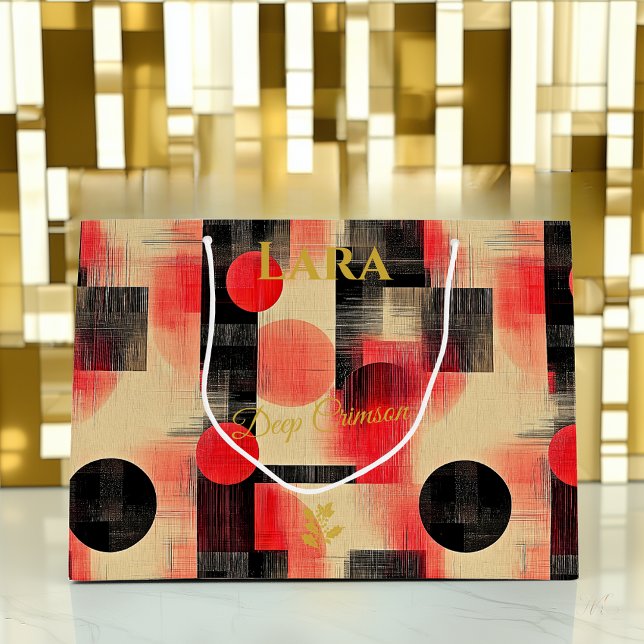 Crimson & Beige Abstract Geometric Gift Bag (Creator Uploaded)