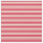 [ Thumbnail: Crimson & Beige Colored Lined/Striped Pattern Fabric ]