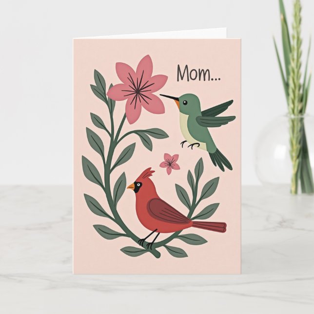 Crimson Bird Floral Mom Card (Front)