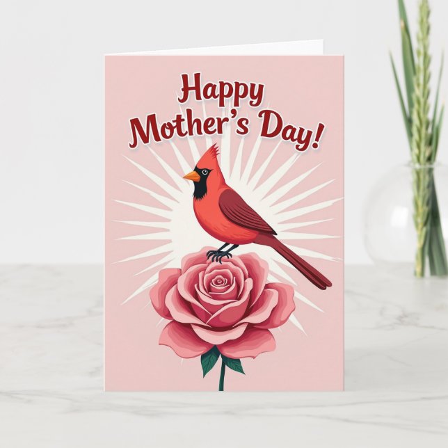 Crimson Bird Floral Mothers Day Card (Front)
