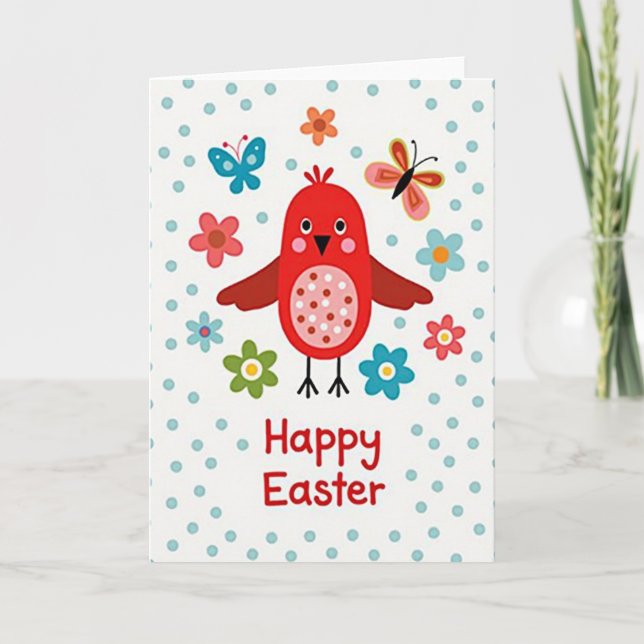 Crimson Bird Happy Easter Card (Front)