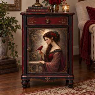 Crimson Bird Lady Portrait Decoupage Tissue Paper