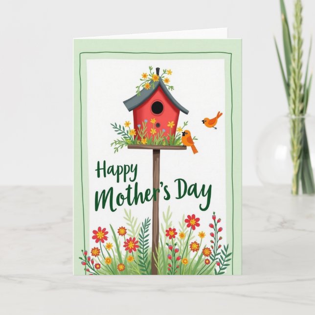 Crimson Bird Mothers Day Art Card (Front)