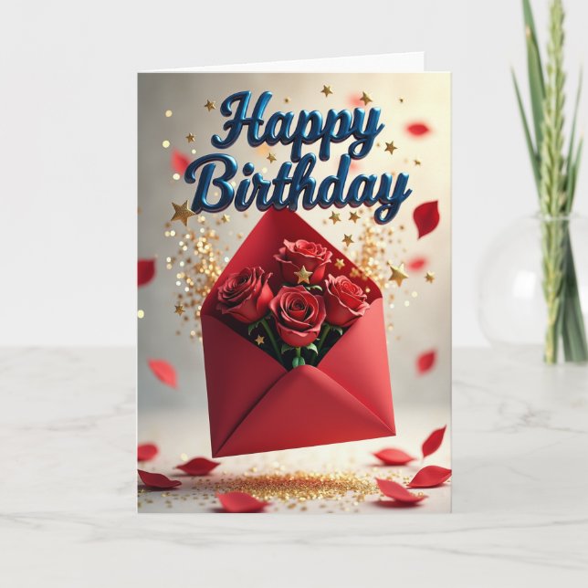 Crimson Birthday Bouquet Card (Front)