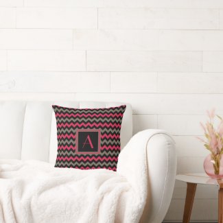 Crimson, Black and Dark Brown Monogram Pillow
