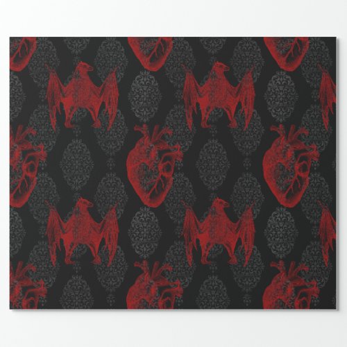 Crimson  Black Hearts and Bats  Wrapping Paper