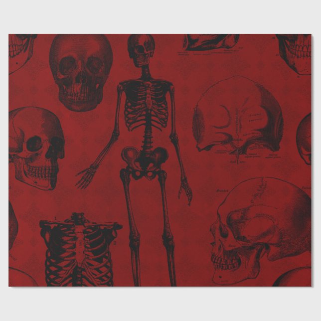 Crimson & Black Skeletons Anatomy  Wrapping Paper (Flat)