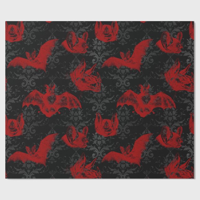 Crimson & Black Vampyre Bats Wrapping Paper (Flat)