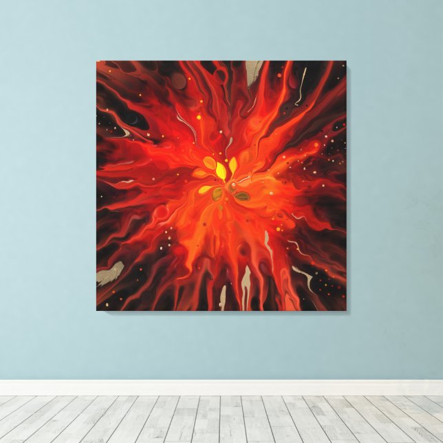 Crimson Bloom – Abstract Ink Flower Art Canvas Print (Insitu(Wood Floor))